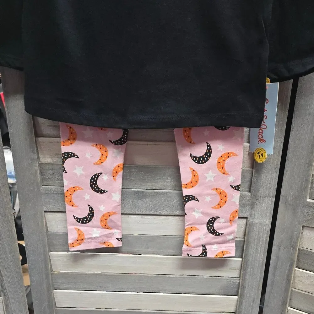 Girls Glow in the Dark Moon & Stars Halloween Outfit Shirt & Leggings Set | 4T